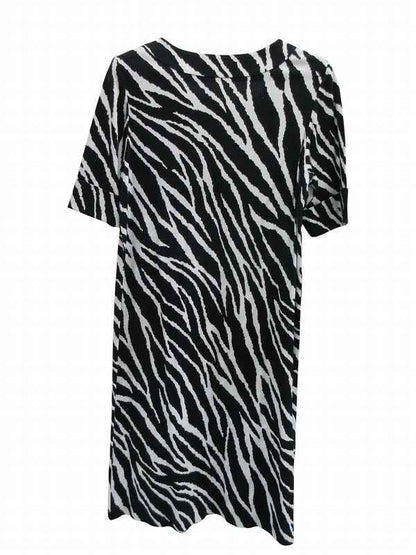 Saint Laurent Yves Dress Zebra Print Short Sleeve Black White Cotton — view 3