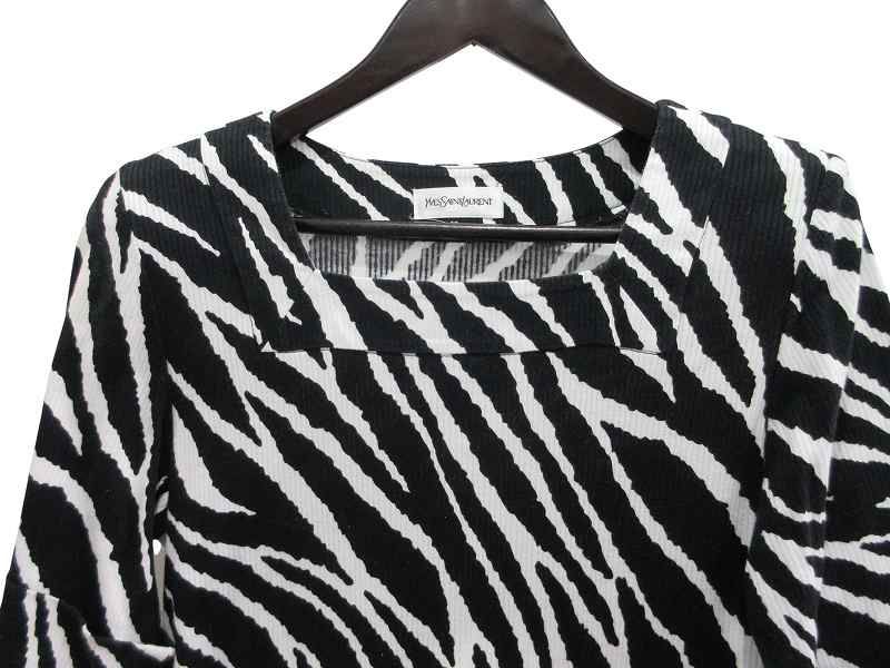 Saint Laurent Yves Dress Zebra Print Short Sleeve Black White Cotton — view 2
