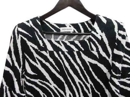 Saint Laurent Yves Dress Zebra Print Short Sleeve Black White Cotton — view 2