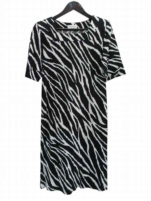 Saint Laurent Yves Dress Zebra Print Short Sleeve Black White Cotton
