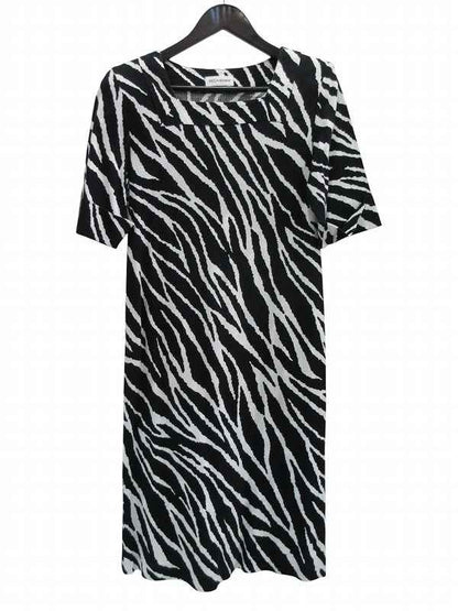 Saint Laurent Yves Dress Zebra Print Short Sleeve Black White Cotton
