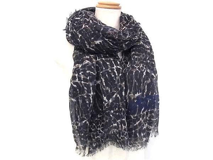 Louis Vuitton Shawl Navy 70% Cashmere 30% Silk Leopard Print Scarf