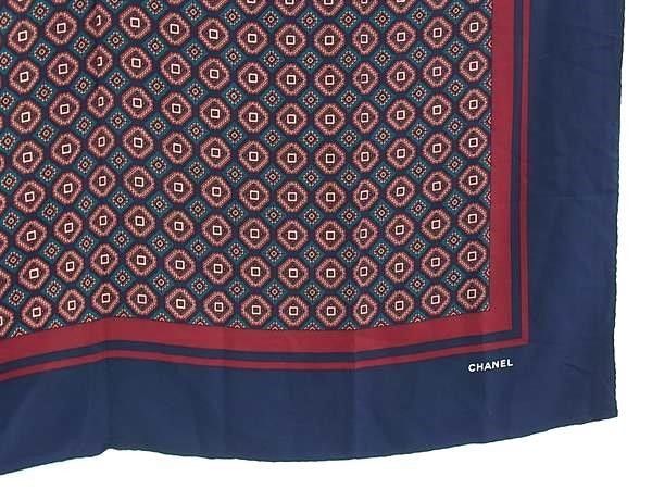 Chanel Shawl Navy Multicolor Silk 100% Large Geometric Pattern Scarf — view 3