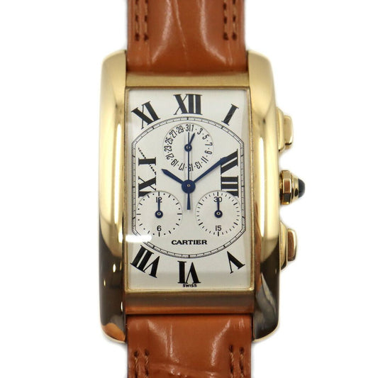 Cartier Tank American LM Chrono Reflex Watch Yellow Gold Perpetual Carre 18k