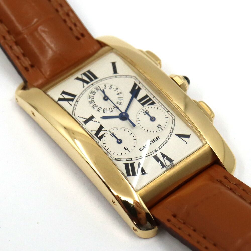 Cartier Tank American LM Chrono Reflex Watch Yellow Gold Perpetual Carre 18k — view 3