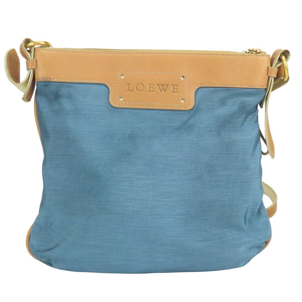 Loewe Shoulder Bag Anagram Nylon Leather Blue Camel Chien Pants Gold Crossbody — view 3