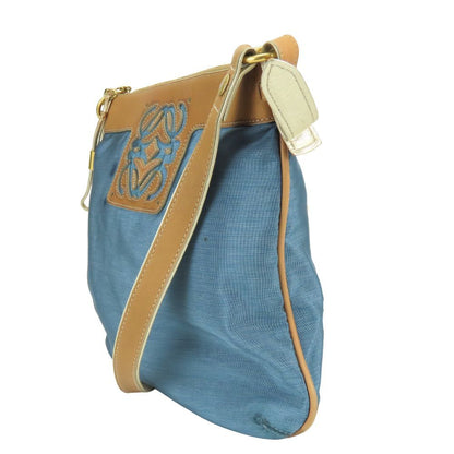 Loewe Shoulder Bag Anagram Nylon Leather Blue Camel Chien Pants Gold Crossbody — view 2