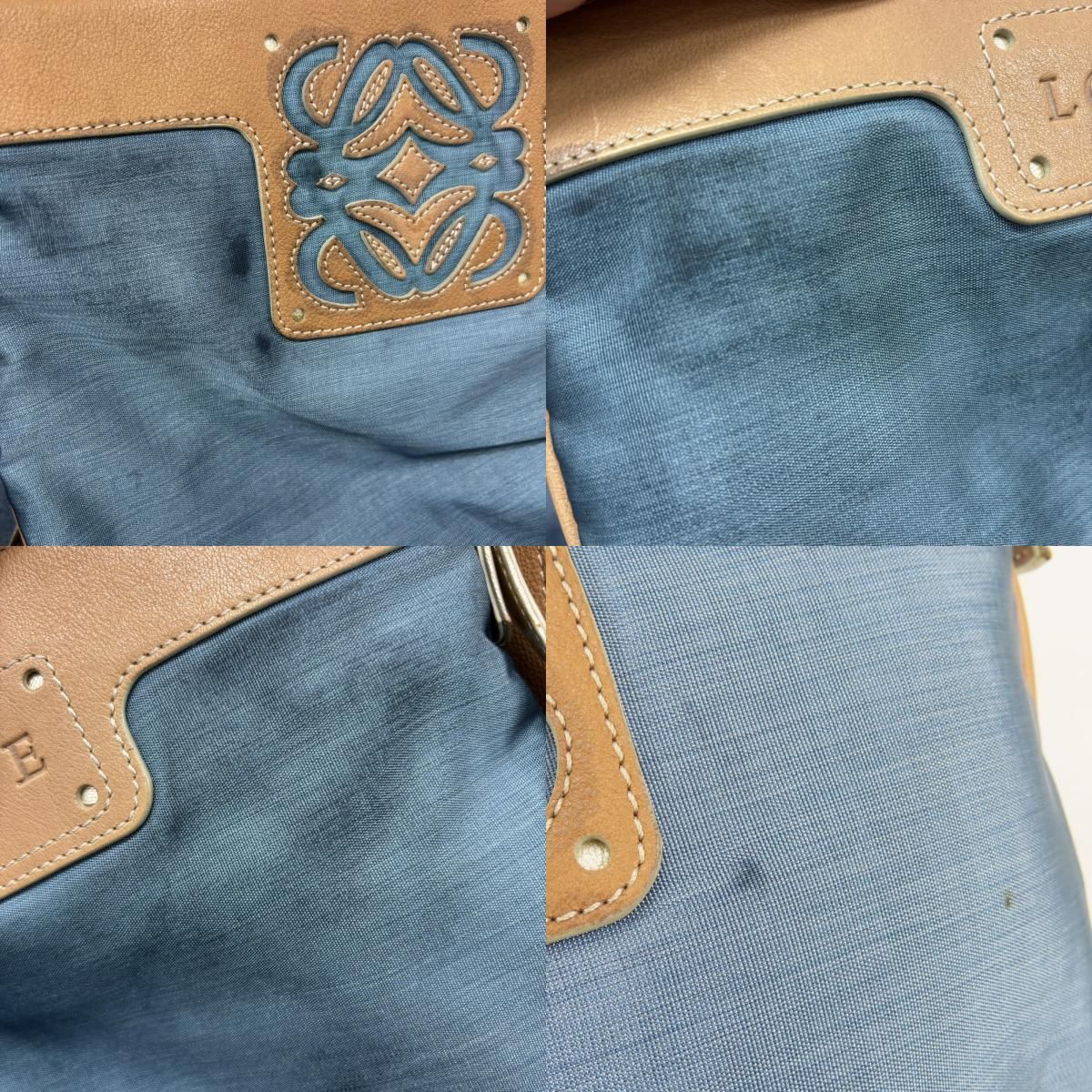 Loewe Shoulder Bag Anagram Nylon Leather Blue Camel Chien Pants Gold Crossbody — view 5