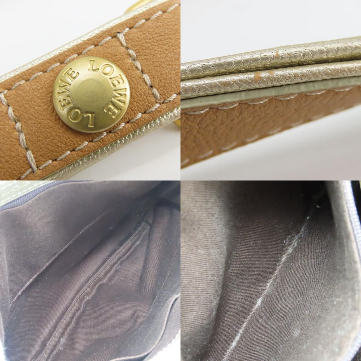 Loewe Shoulder Bag Anagram Nylon Leather Blue Camel Chien Pants Gold Crossbody — view 8