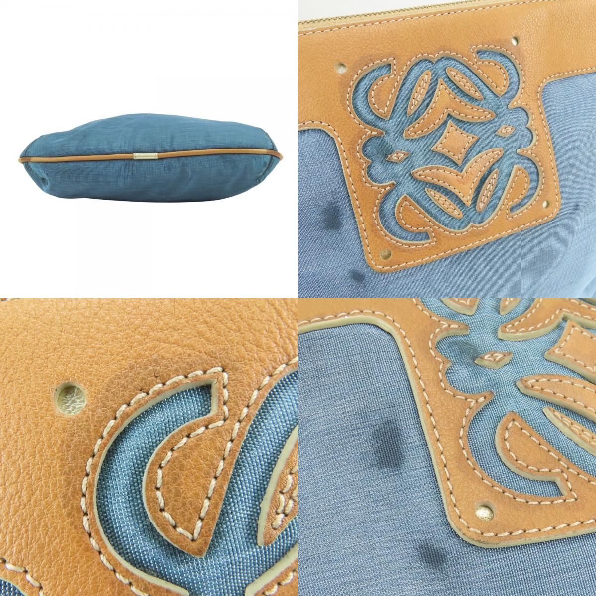 Loewe Shoulder Bag Anagram Nylon Leather Blue Camel Chien Pants Gold Crossbody — view 4