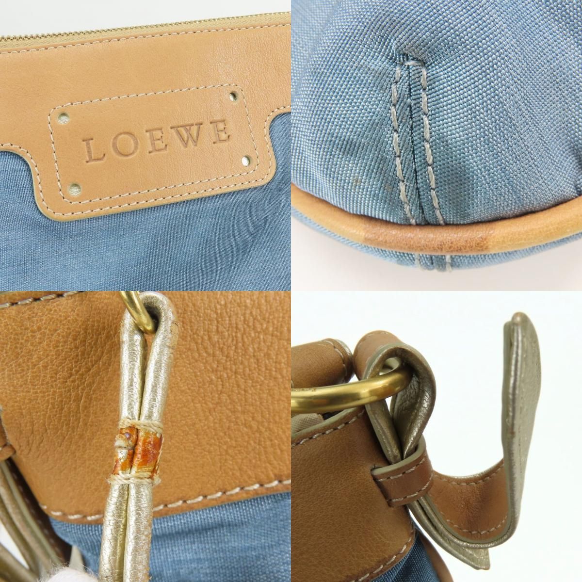 Loewe Shoulder Bag Anagram Nylon Leather Blue Camel Chien Pants Gold Crossbody — view 6