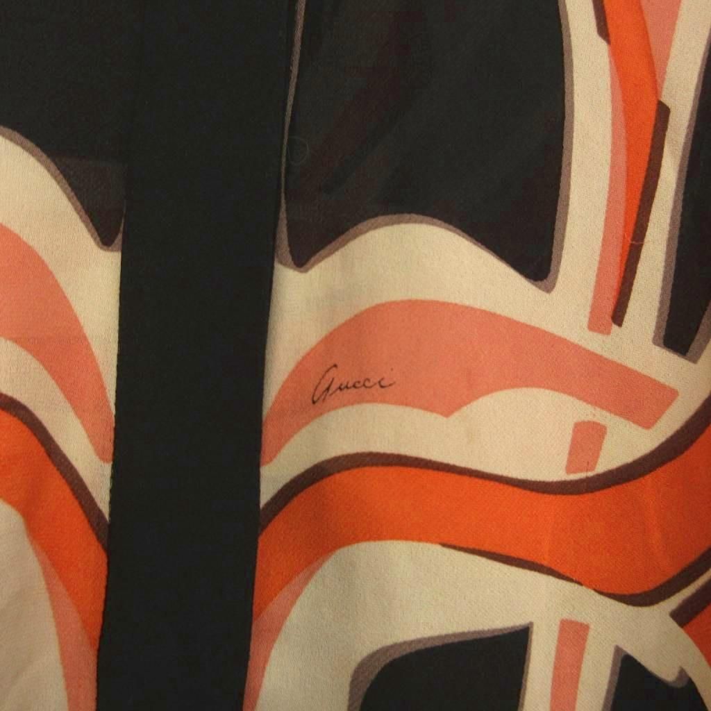 Gucci Silk Blouse All Over Pattern Dolman Sleeve 38 Black Orange — view 7