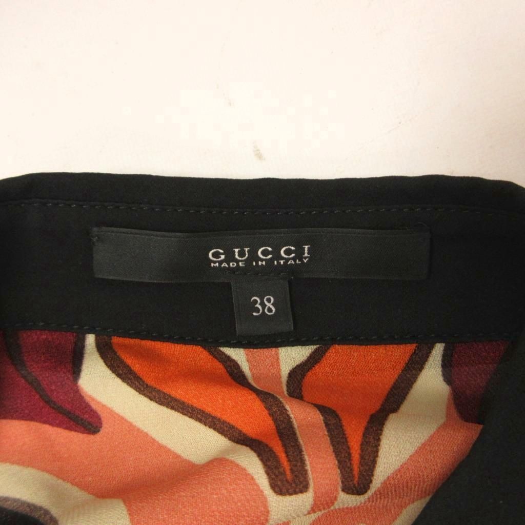 Gucci Silk Blouse All Over Pattern Dolman Sleeve 38 Black Orange — view 6
