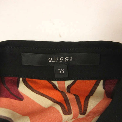 Gucci Silk Blouse All Over Pattern Dolman Sleeve 38 Black Orange — view 6