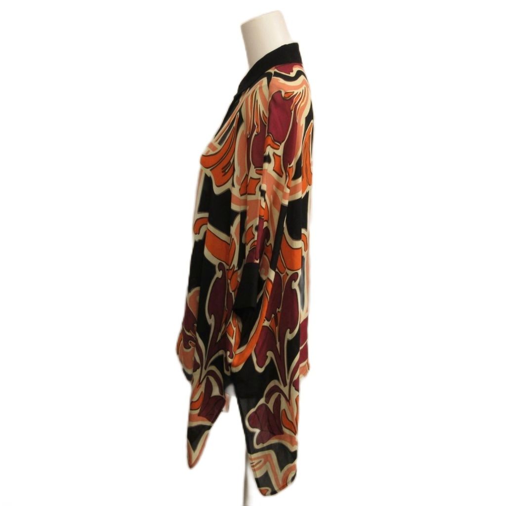 Gucci Silk Blouse All Over Pattern Dolman Sleeve 38 Black Orange — view 3