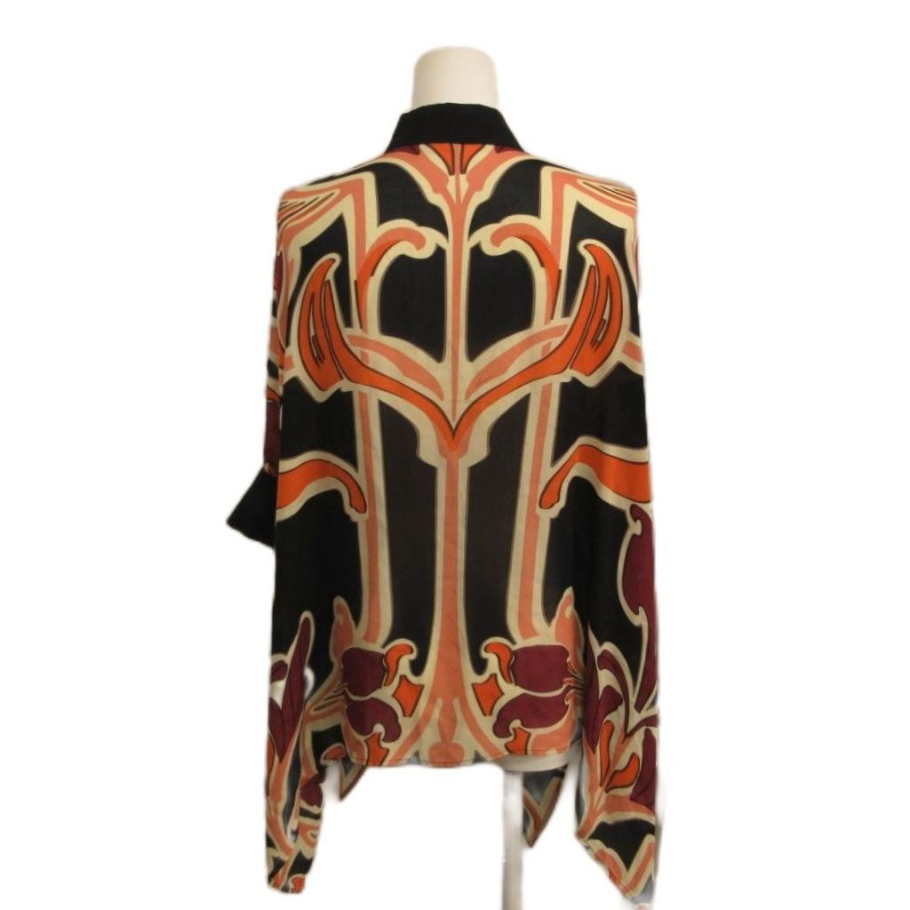 Gucci Silk Blouse All Over Pattern Dolman Sleeve 38 Black Orange — view 2