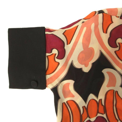 Gucci Silk Blouse All Over Pattern Dolman Sleeve 38 Black Orange — view 5