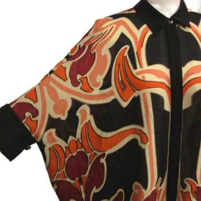 Gucci Silk Blouse All Over Pattern Dolman Sleeve 38 Black Orange — view 4