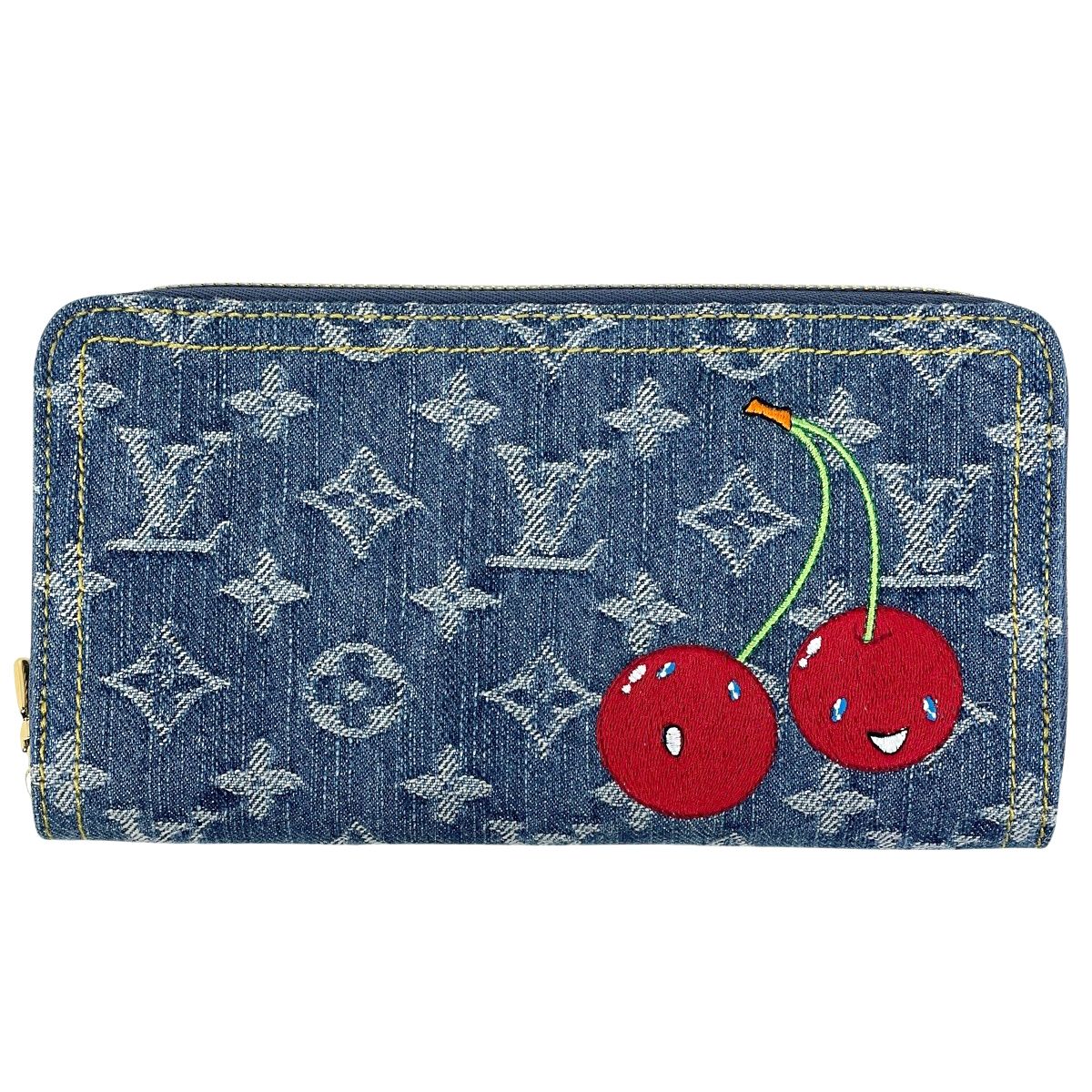 Louis Vuitton Zippy Wallet LV Tm Takashi Murakami Cherry Monogram Denim Blue