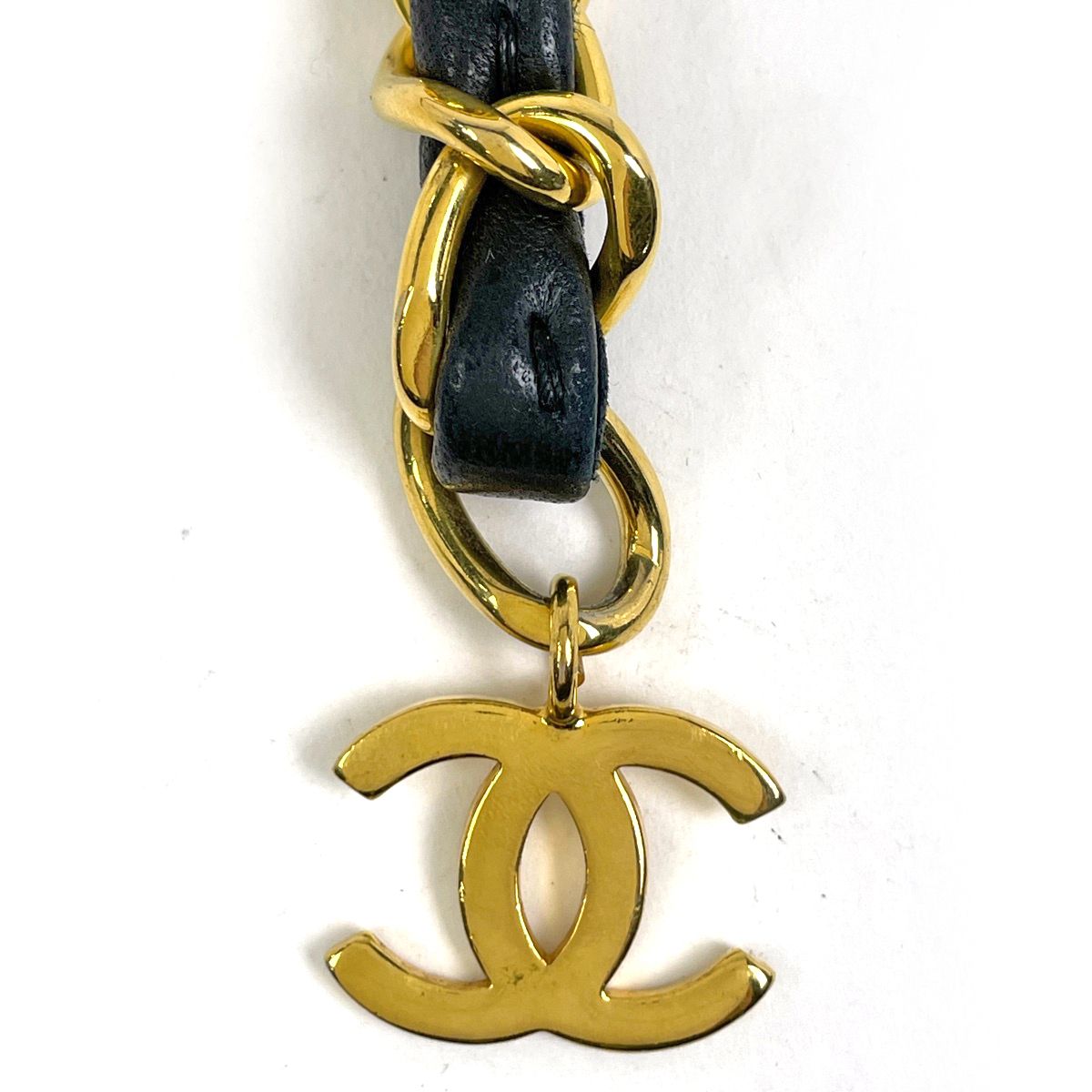 Chanel CC Logo Chain Belt Leather Gold Black — view 2