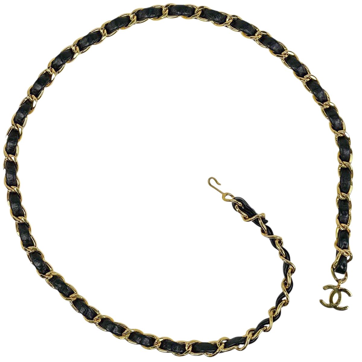 Chanel CC Logo Chain Belt Leather Gold Black
