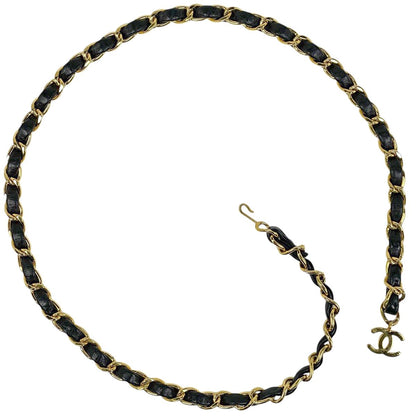Chanel CC Logo Chain Belt Leather Gold Black