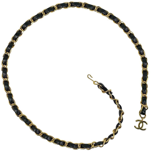 Chanel CC Logo Chain Belt Leather Gold Black