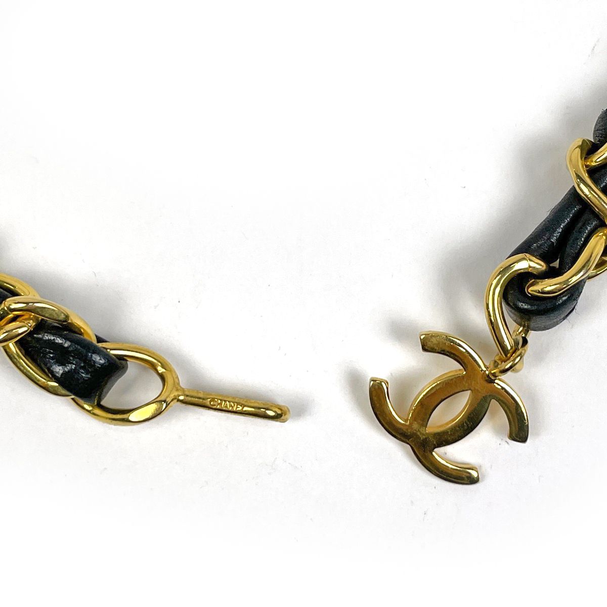 Chanel CC Logo Chain Belt Leather Gold Black — view 3