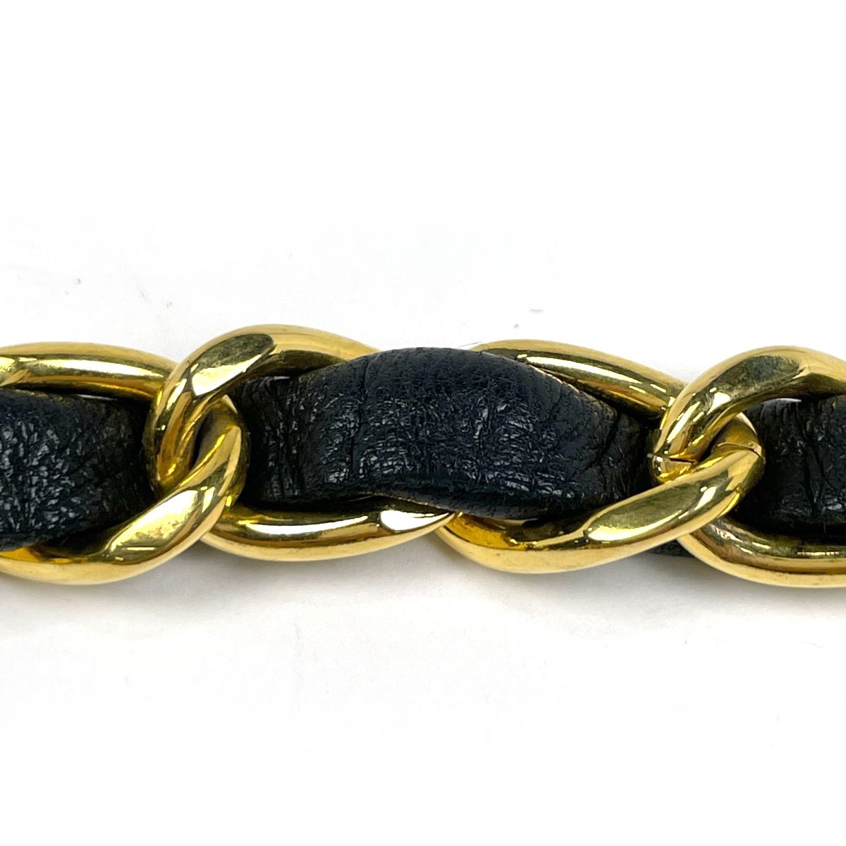 Chanel CC Logo Chain Belt Leather Gold Black — view 5