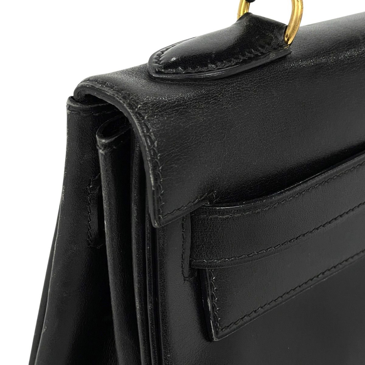 Hermes Kelly 32 Retourne 2-Way Handbag Box Calf Black — view 7