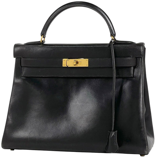 Hermes Kelly 32 Retourne 2-Way Handbag Box Calf Black