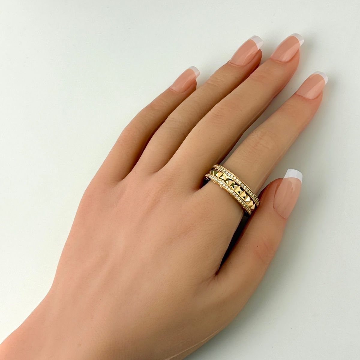 Bvlgari B-zero One Lock Band Ring YG Yellow Gold Pave Diamond Studs — view 5