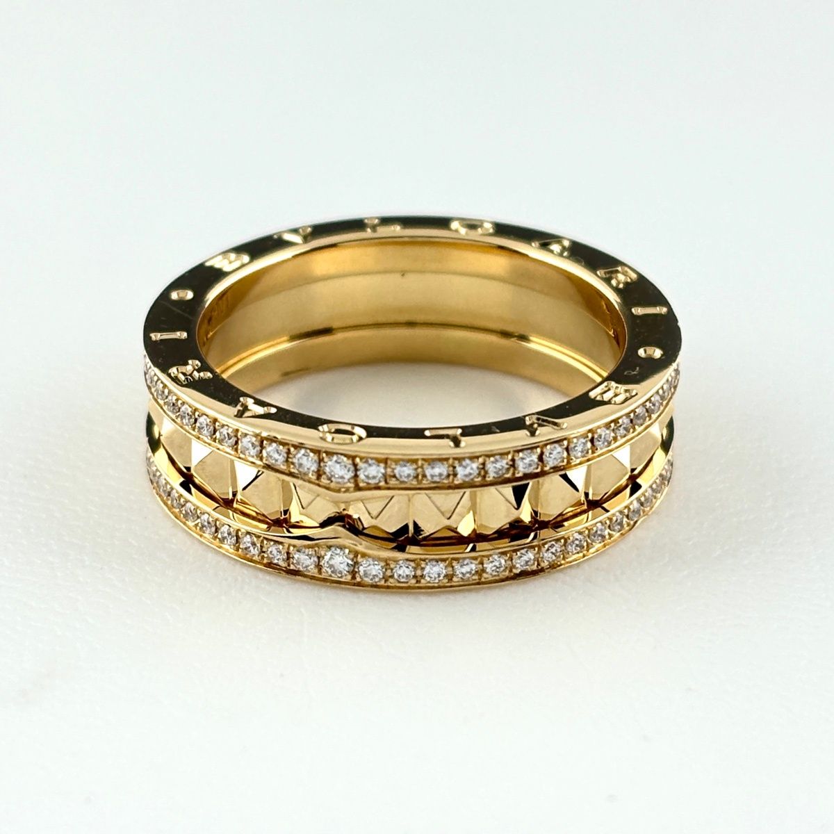 Bvlgari B-zero One Lock Band Ring YG Yellow Gold Pave Diamond Studs — view 3