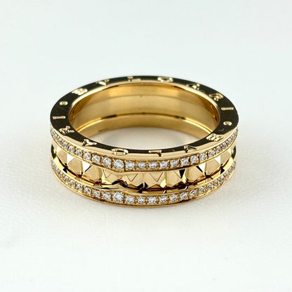 Bvlgari B-zero One Lock Band Ring YG Yellow Gold Pave Diamond Studs — view 3