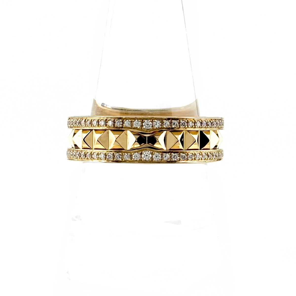 Bvlgari B-zero One Lock Band Ring YG Yellow Gold Pave Diamond Studs