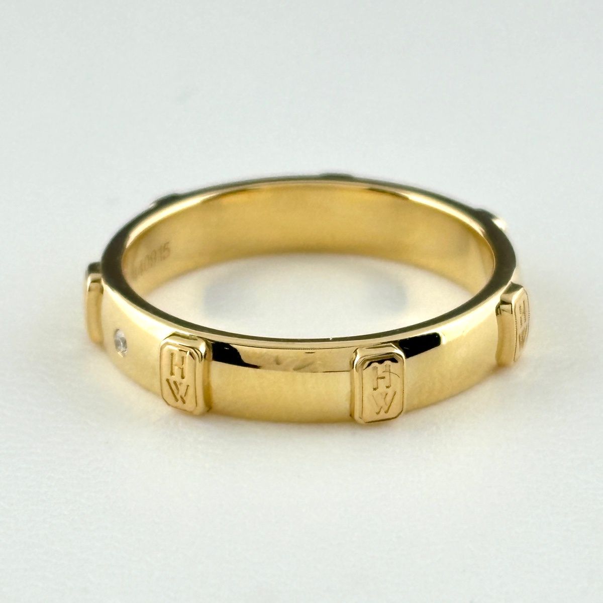 Harry Winston HW Logo Band Ring YG Yellow Gold Pave Diamond — view 3
