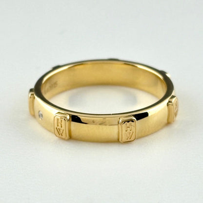 Harry Winston HW Logo Band Ring YG Yellow Gold Pave Diamond — view 3