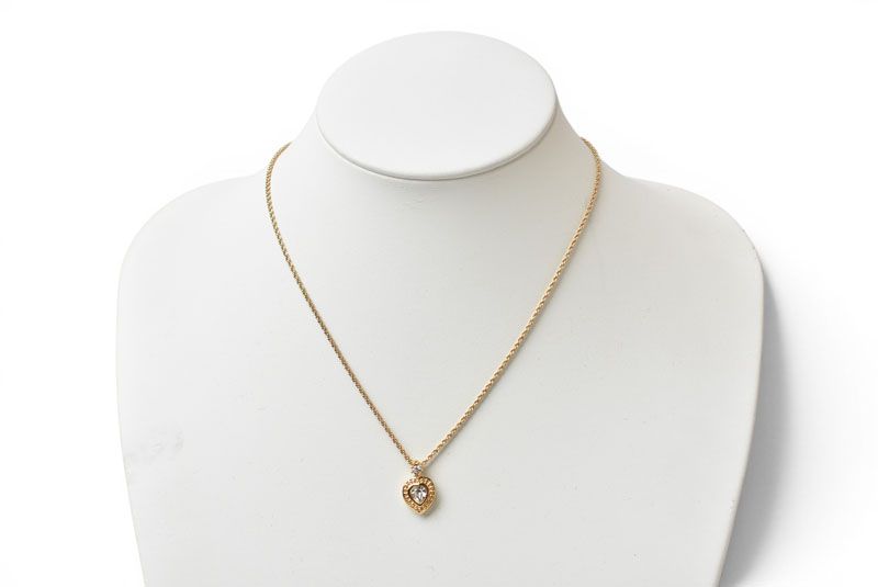 Dior Necklace Choca Vintage Heart Motif Line Stone Gold — view 2