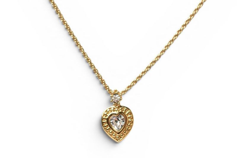 Dior Necklace Choca Vintage Heart Motif Line Stone Gold