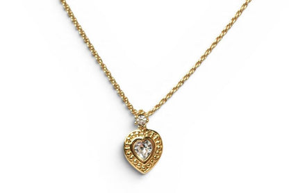 Dior Necklace Choca Vintage Heart Motif Line Stone Gold