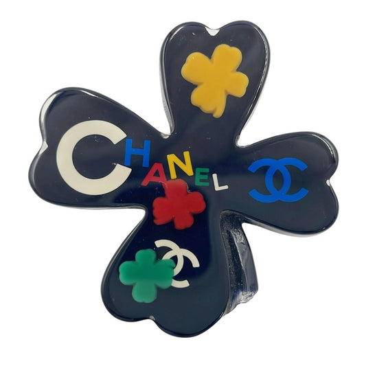 Chanel Clover Brooch with Bean Black Multicolor