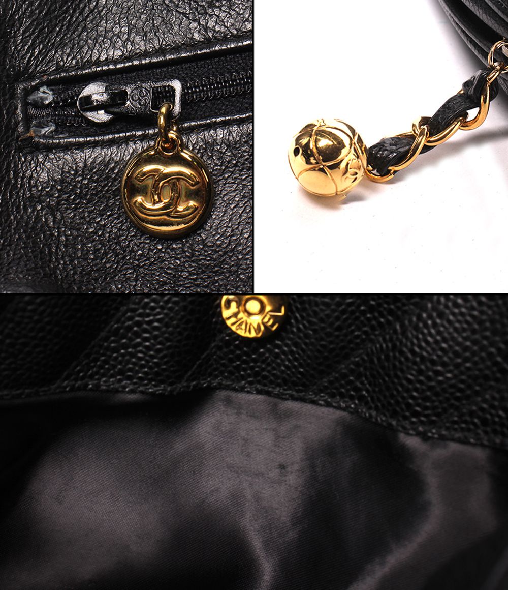 Chanel Chain Shoulder Bag Crossbody Gold Caviar Leather Bias Stitch — view 7