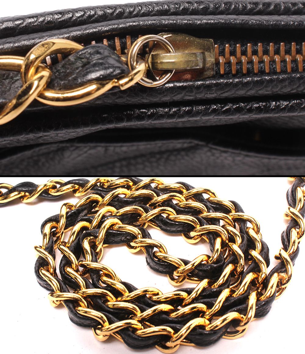 Chanel Chain Shoulder Bag Crossbody Gold Caviar Leather Bias Stitch — view 9