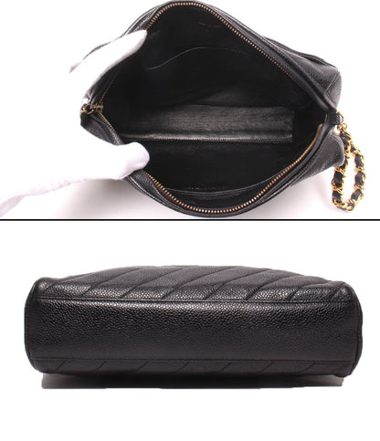 Chanel Chain Shoulder Bag Crossbody Gold Caviar Leather Bias Stitch — view 3