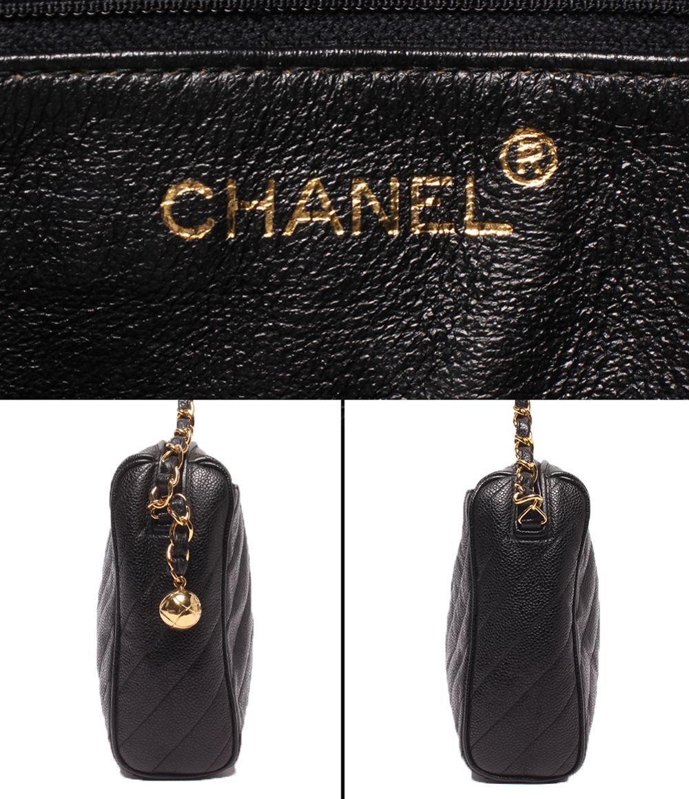 Chanel Chain Shoulder Bag Crossbody Gold Caviar Leather Bias Stitch — view 4