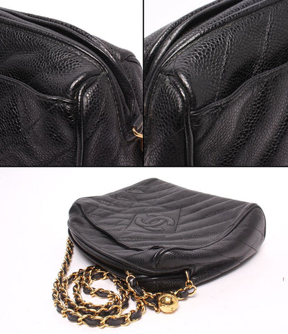 Chanel Chain Shoulder Bag Crossbody Gold Caviar Leather Bias Stitch — view 8