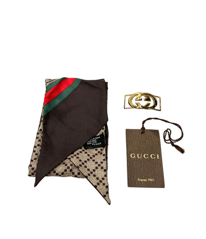 Gucci Ribbon Scarf Silk 100% GG Charm — view 7