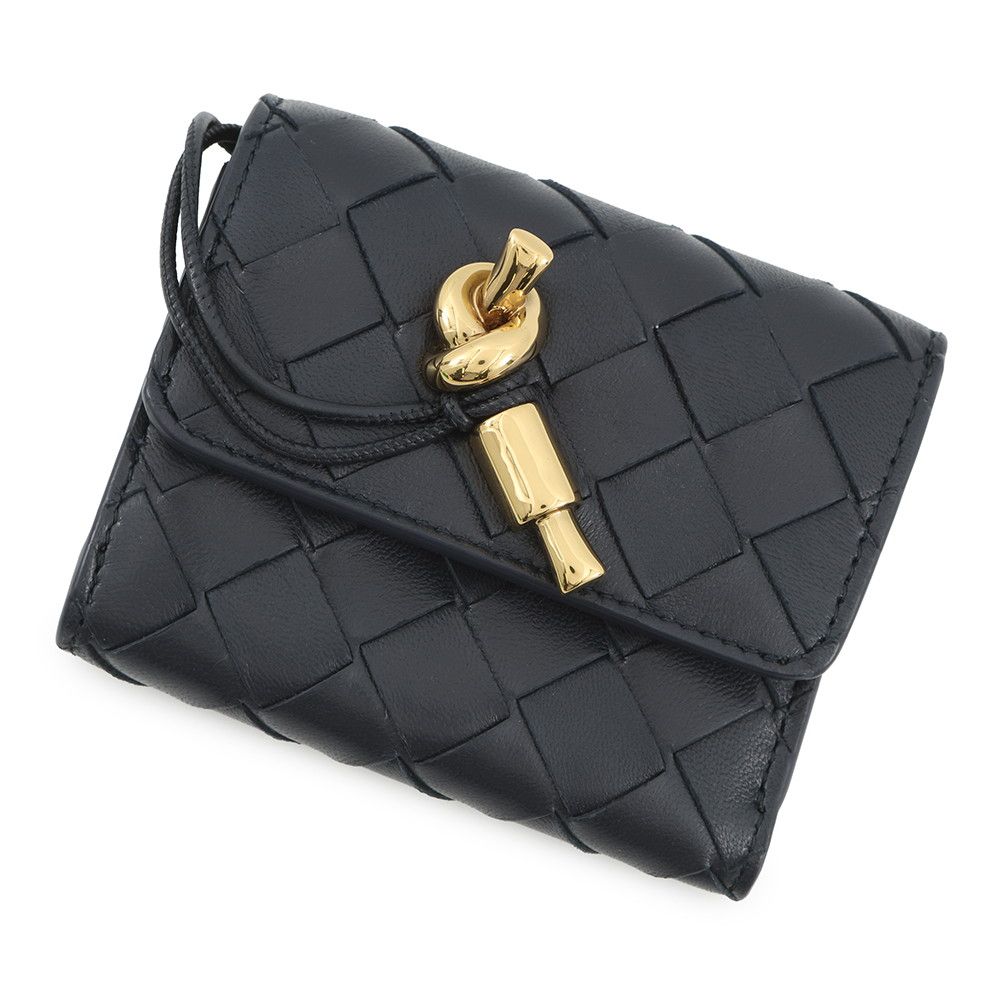 Bottega Veneta Trifold Wallet Intrecciato Andiamo Lambskin Navy