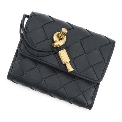 Bottega Veneta Trifold Wallet Intrecciato Andiamo Lambskin Navy