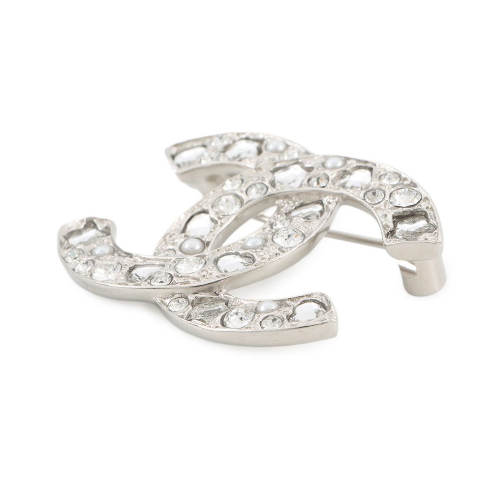 Chanel Brooch CC Logo Line Stone Faux Pearl — view 2